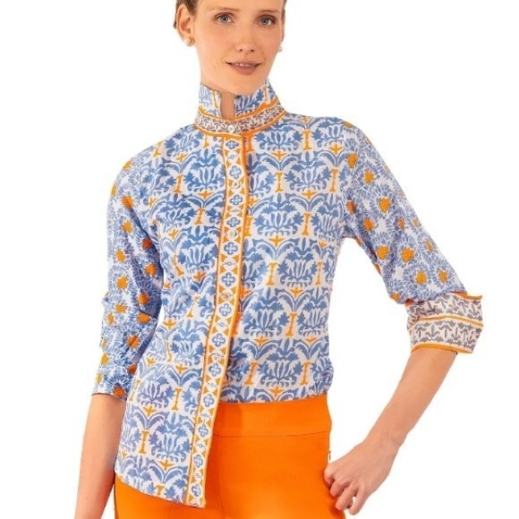 Gretchen Scott Designs Tops - GRETCHEN SCOTT Cotton Boyfriend Shirt in East India Pattern